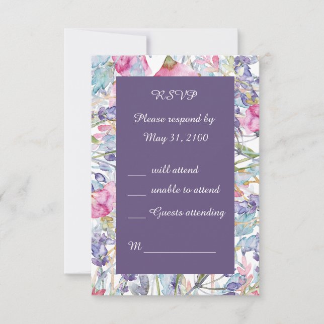 Cartão RSVP casamento romântico de flores silvestres verde RSV (Frente)