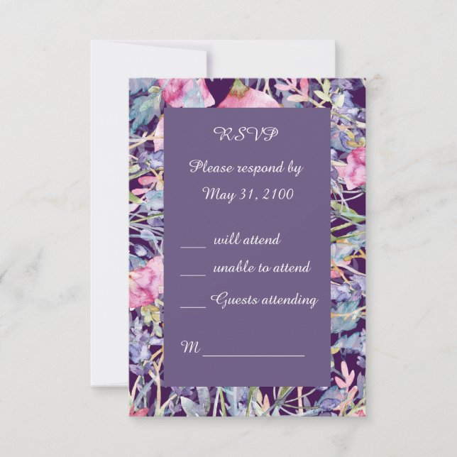 Cartão RSVP casamento romântico de flores silvestres verde RSV (Frente)