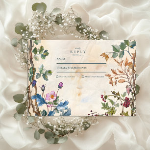 Cartão RSVP Casamento Romântico de Folhagem de Woodland