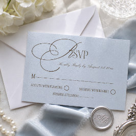 Cartão RSVP Casamento Romântico de Luxo Azul Marrom