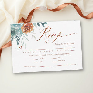 Cartão RSVP Casamento Romântico de Outono com Laranja e Azul C