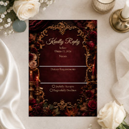 Cartão RSVP Casamento Romântico de Outono Gótico