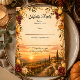 Cartão RSVP Casamento Romântico de Outono Rústico Toscano