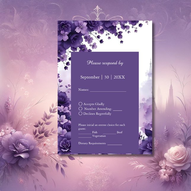 Cartão RSVP Casamento Romântico de Paris | Torre LilaFloral e  (Criador carregado)