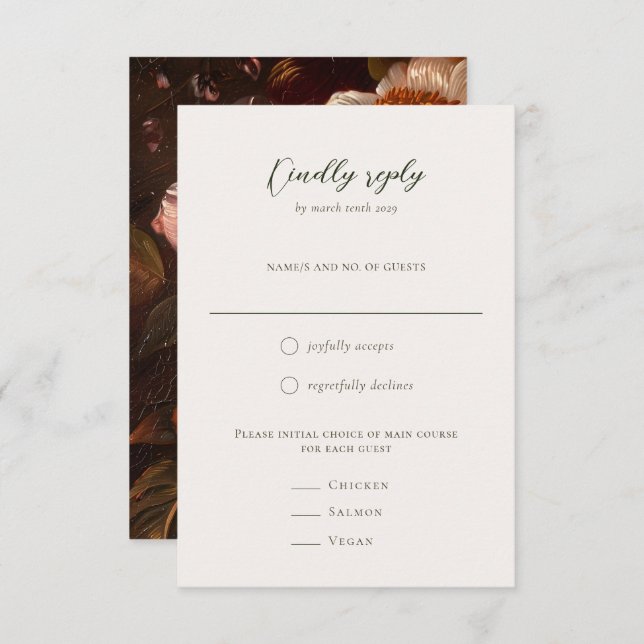 Cartão RSVP Casamento Romântico de Pintura Floral Barroca (Frente/Verso)