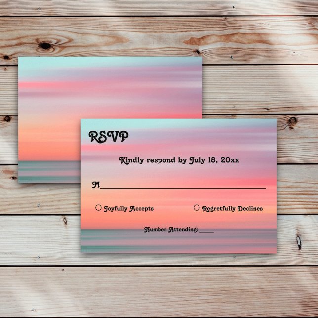 Cartão RSVP Casamento Romântico de Praia do Sunset Blue Sky (Criador carregado)