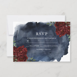 Cartão RSVP Casamento Romântico de Rosas vermelhas e Marinhos