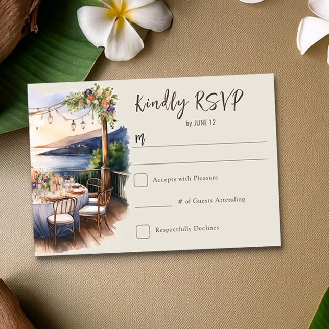 Cartão RSVP Casamento Romântico de Tema de Praia Sunset (RSVP Card from the Sunset Beach Wedding Collection by Darling & May)