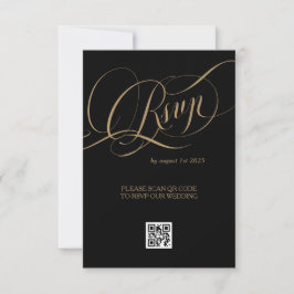 Cartão RSVP Casamento Romântico Elegante Dourado Preto