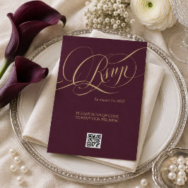 Cartão RSVP Casamento Romântico Elegante Dourado Vinho Tinto