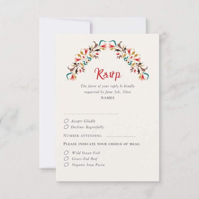 Cartão RSVP Casamento Romântico Elegante Floral Wreath Moderno (Frente)