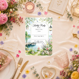 Cartão RSVP Casamento Romântico em Chalé Caprichoso à Beira do