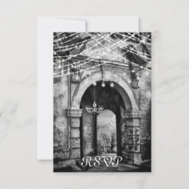 Cartão RSVP Casamento Romântico entre Luzes e Arqueiro Gótico