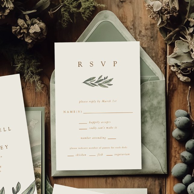 Cartão RSVP Casamento Romântico Evergreen (Romantic Evergreen watercolor botanical wedding RSVP response cards)