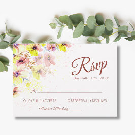 Cartão RSVP Casamento Romântico Floral Amarelo Pastel Pansy