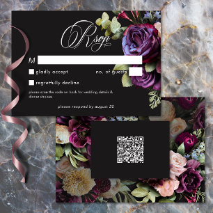 Cartão RSVP Casamento Romântico Floral Escuro Burgundy Sombrio