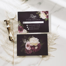 Cartão RSVP Casamento Romântico Floral Negro