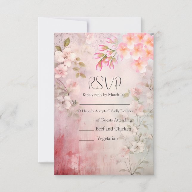 Cartão RSVP Casamento Romântico Floral Rosa (Frente)