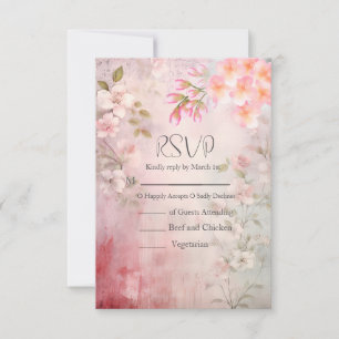 Cartão RSVP Casamento Romântico Floral Rosa