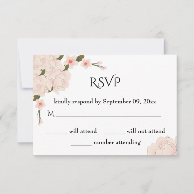 Cartão RSVP Casamento Romântico Floral Rosa Elegante (Frente)