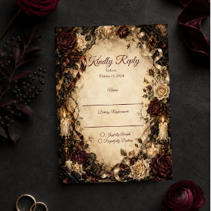 Cartão RSVP Casamento Romântico Gótico Rosa