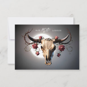 Cartão RSVP Casamento Romântico Medieval do Crânio de Vaca