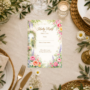Cartão RSVP Casamento Romântico no Portão do Jardim Encantado