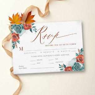 Cartão RSVP Casamento Romântico Ousado Azul Turquesa Laranja R