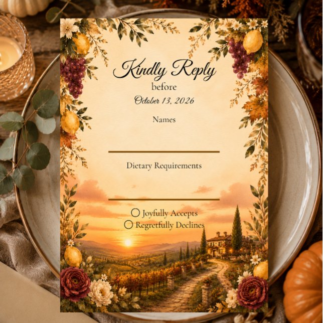Cartão RSVP Casamento Romântico Toscano (Criador carregado)