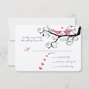 Cartão RSVP Casamento Romântico Turbilhão Rosa Árvore de Pássa
