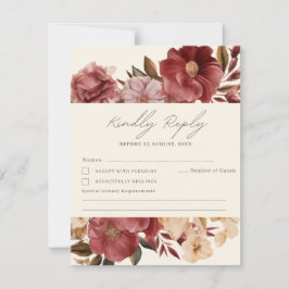 Cartão RSVP Casamento Romântico Vermelho e cobre