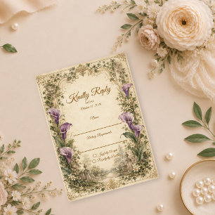 Cartão RSVP Casamento Romântico Vintage com Lírio Calla