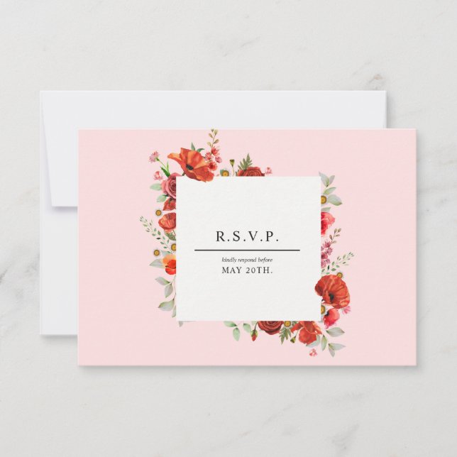 Cartão RSVP Casamento Rosa Botânica De Flor Selvagem (Frente)