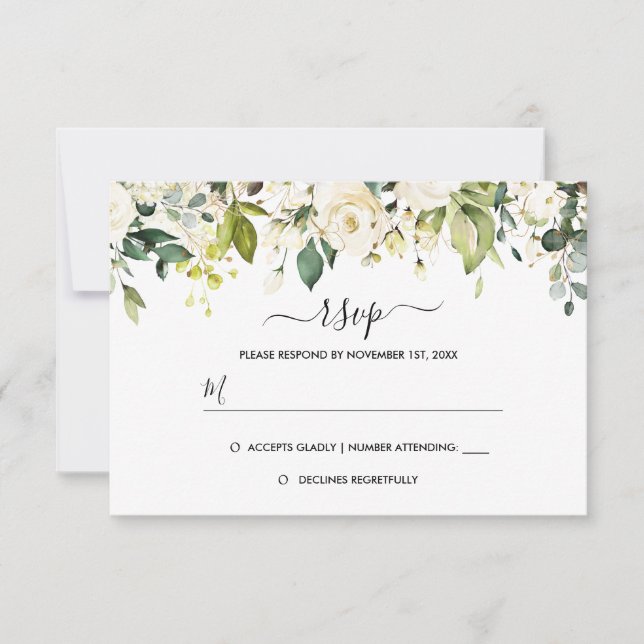 Cartão RSVP Casamento Rosa Branco Dourado (Frente)