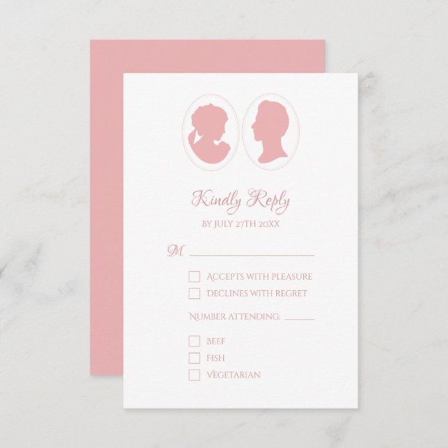 Cartão RSVP Casamento Rosa Clássico de Regência de Cameo (Frente/Verso)