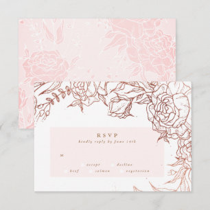Cartão RSVP Casamento Rosa de Copper Elegante de Dourada