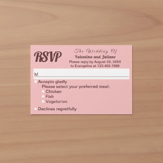 Cartão RSVP Casamento Rosa Minimalista Com Texto Burgundy Escu