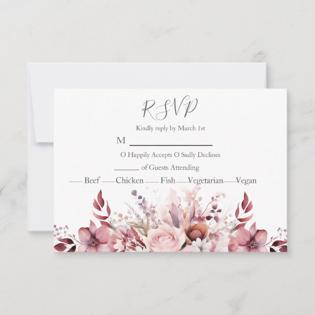 Cartão RSVP Casamento Rosa-Rosa Moderno (Frente)