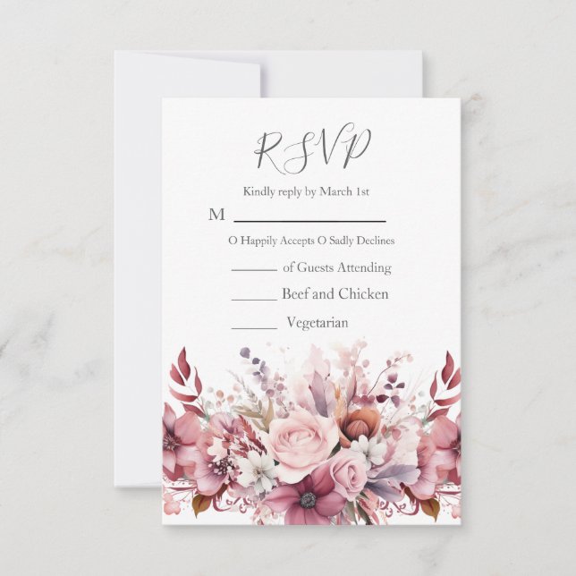 Cartão RSVP Casamento Rosa-Rosa Moderno (Frente)