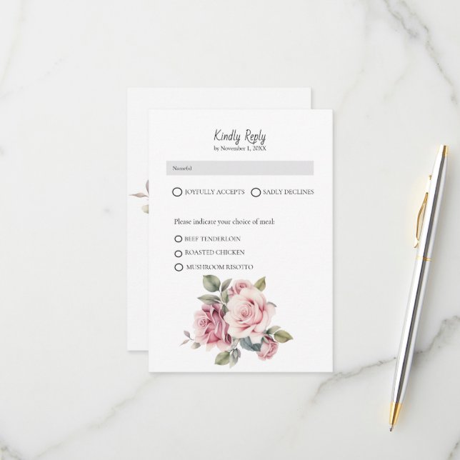 Cartão RSVP Casamento Rosa Rosa Rosa Rosa Rosa Romântica Moder (Frente/Verso In Situ)