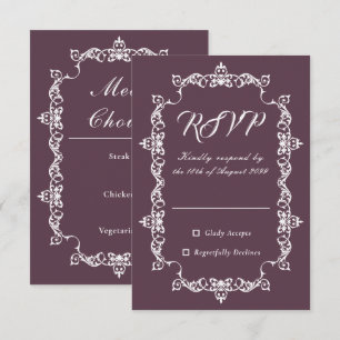 Cartão RSVP Casamento Roxo Ameixa Clássico com Moldura Ornamen