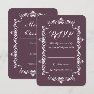 Cartão RSVP Casamento Roxo Ameixa Clássico com Moldura Ornamen