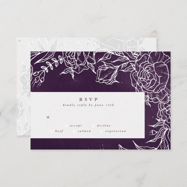 Cartão RSVP Casamento Roxo-Flor Romântico (Frente/Verso)