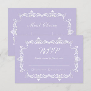 Cartão RSVP Casamento Roxo Lavanda Clássico com Moldura Orname
