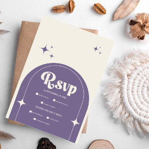 Cartão RSVP Casamento Roxo Minimal Retro Arch