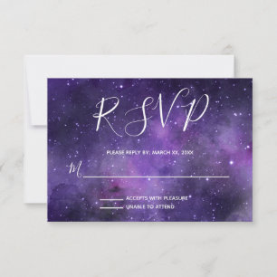 Cartão RSVP Casamento Roxo Noturno Sky Starlight
