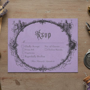 Cartão RSVP Casamento Roxo Preto Toile Gótico Vintage