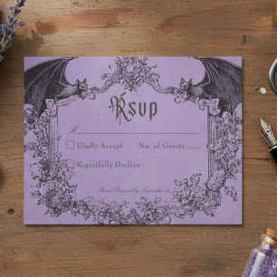 Cartão RSVP Casamento Roxo Preto Toile Gótico Vintage