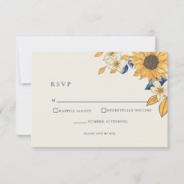 Cartão RSVP Casamento Russo Azul-Girassol Amarelo