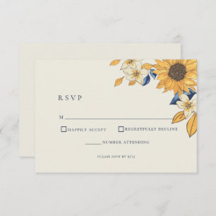 Cartão RSVP Casamento Russo Azul-Girassol Amarelo
